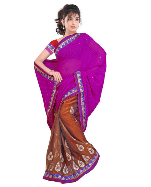 Indian Designer Brown And Purple Half Saree